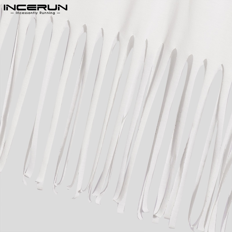 INCERUN Áo Thun Ba Lỗ Sát Nách Cổ Tròn Phối Tua Rua Thời Trang Mùa Hè Cho Nam