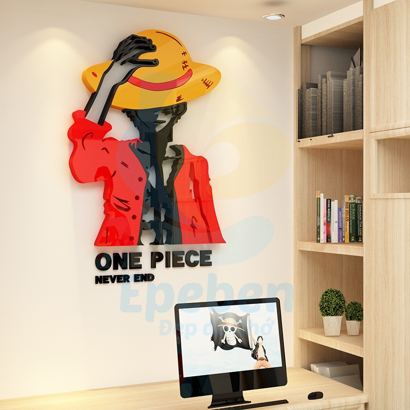 Tranh mica EPeBen dán tường nổi 3d hình one piece luffy mũ rơm decor trang trí quán game phòng game thủ
