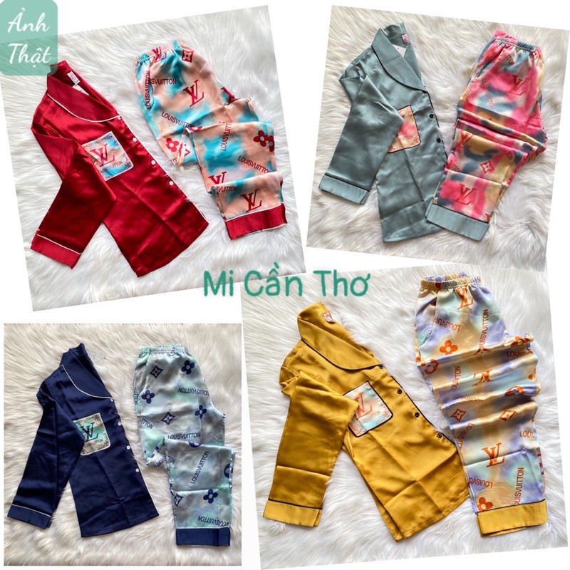 😻Siêu phẩm 4 size M-L-XL-2XL, pijama lụa satin phối in 2túi, có túi quần, Mi Cần Thơ