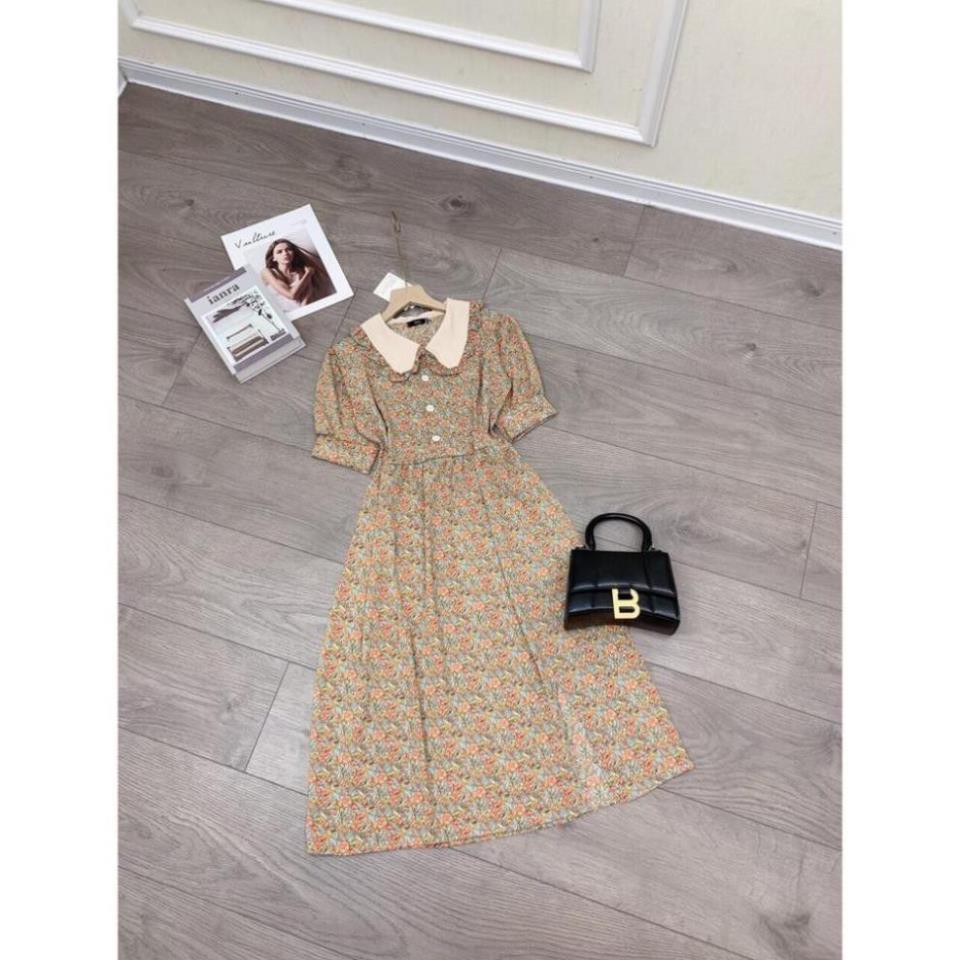 Váy Hoa Nữ, Đầm Hoa Nhí Phối Cổ Bèo Dáng Dài Chất Lụa Tơ Cao Cấp Hàng QC Loại 1 | BigBuy360 - bigbuy360.vn