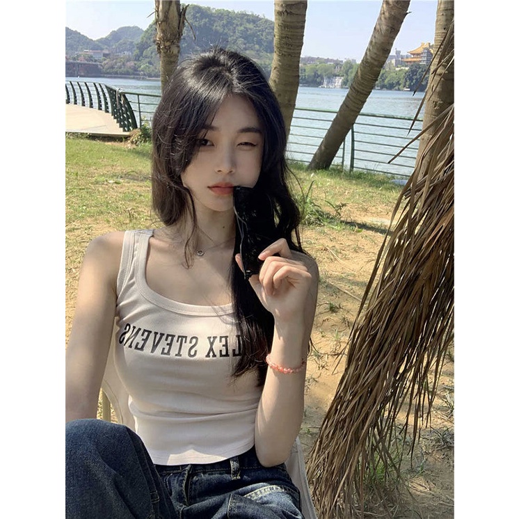 ◙☇Áo Hai Dây Dáng Ôm In Chữ Thời Trang Mùa Hè Cho Nữ