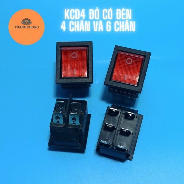 Công Tắc Bập Bênh KCD4 Xanh Đỏ Có Đèn 4Pin 6Pin 16A/250V 32x21mm