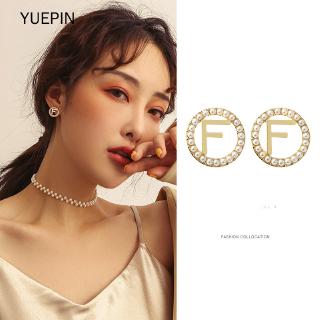 Bông tai họa tiết hình chữ F đính ngọc trai giả sang trọng hợp thời trang