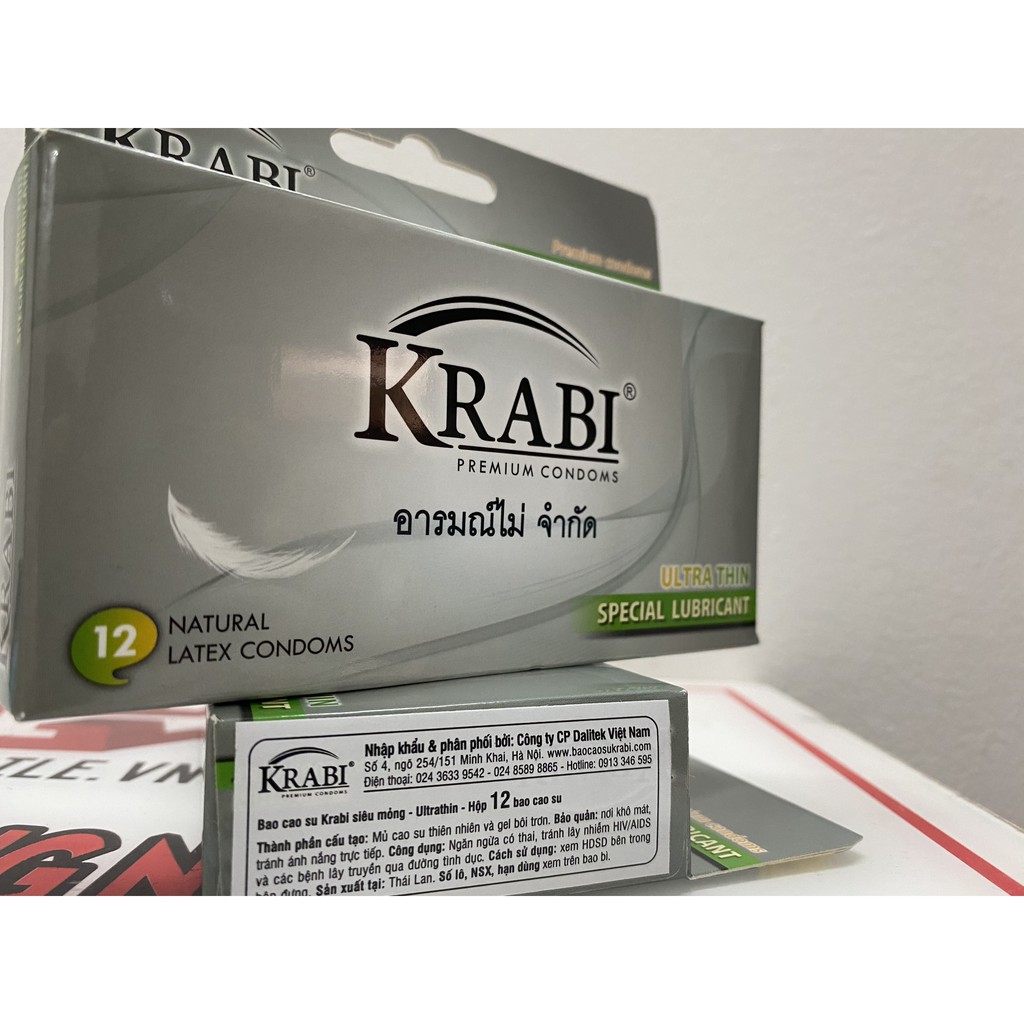 Bao cao su Krabi - SIÊU MỎNG không mùi - hộp 12 chiếc nhập khẩu Thái Lan