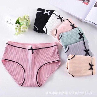 Set 5 quần lót cotton tăm viền kẻ phối nơ cao cấp-