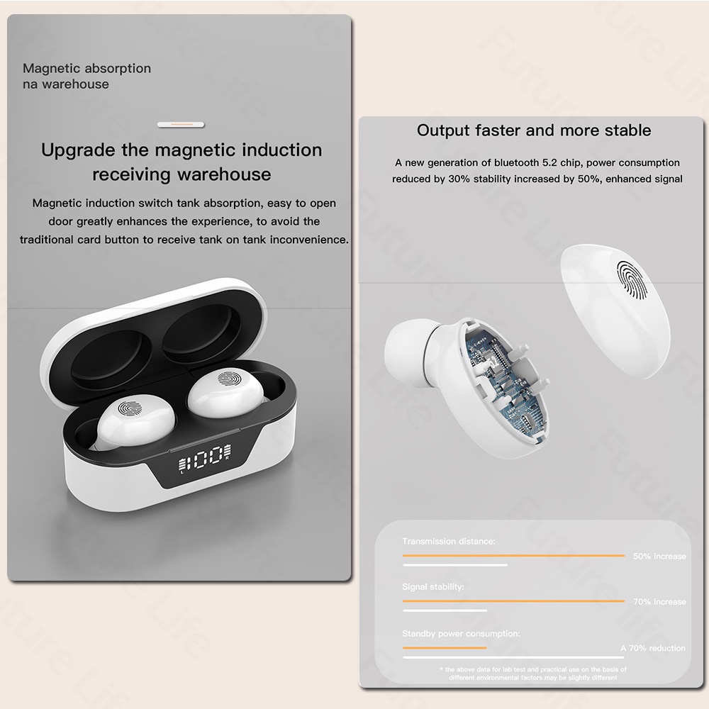 Tai nghe bluetooth 5.1 không dây âm thanh nổi 9D HD tích hợp đèn led màn hình điều khiển