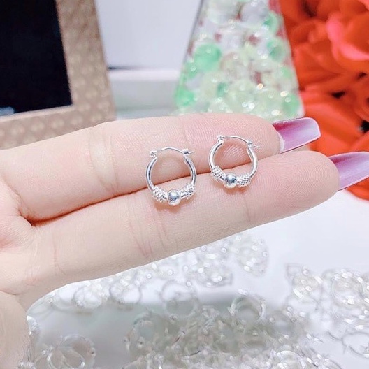 Bông tai bạc ta S999 cho trẻ em người lớn DaLiA Jewelry khuyên tai mix bi cá tính chốt cài