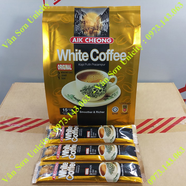 Cà phê trắng vị Truyền Thống Aik Cheong bịch 600g (15 Gói * 40g) White Coffee Original