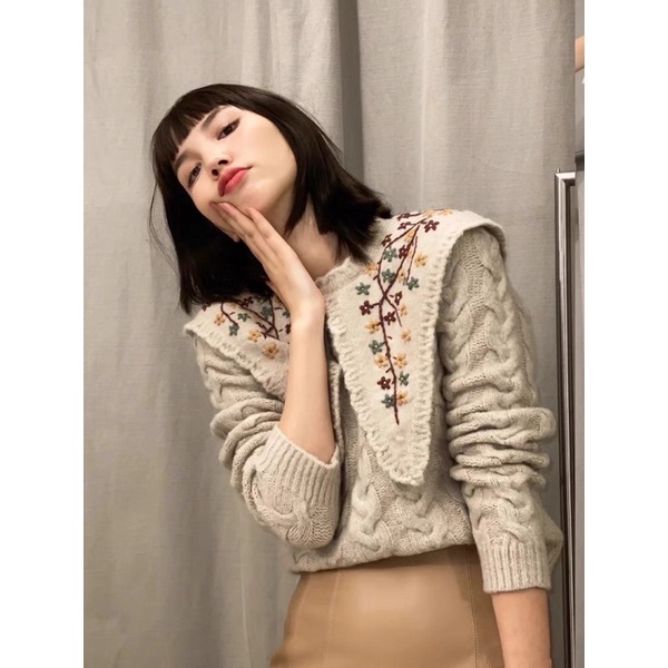 Áo len zara xuất dư bánh bèo thêu hoa cực xinh