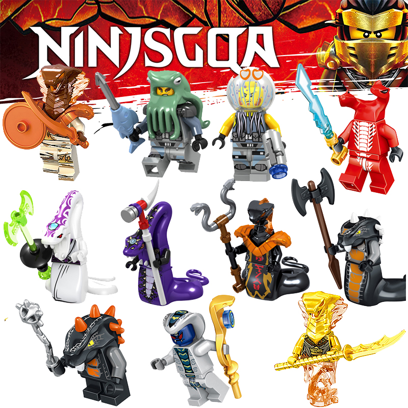 11 cái / bộ Lego Ninjago Snake Minifigures Skales Acidicus Pythor Chokun Ninja Phim Series Xây dựng Khối Đồ chơi cho trẻ em