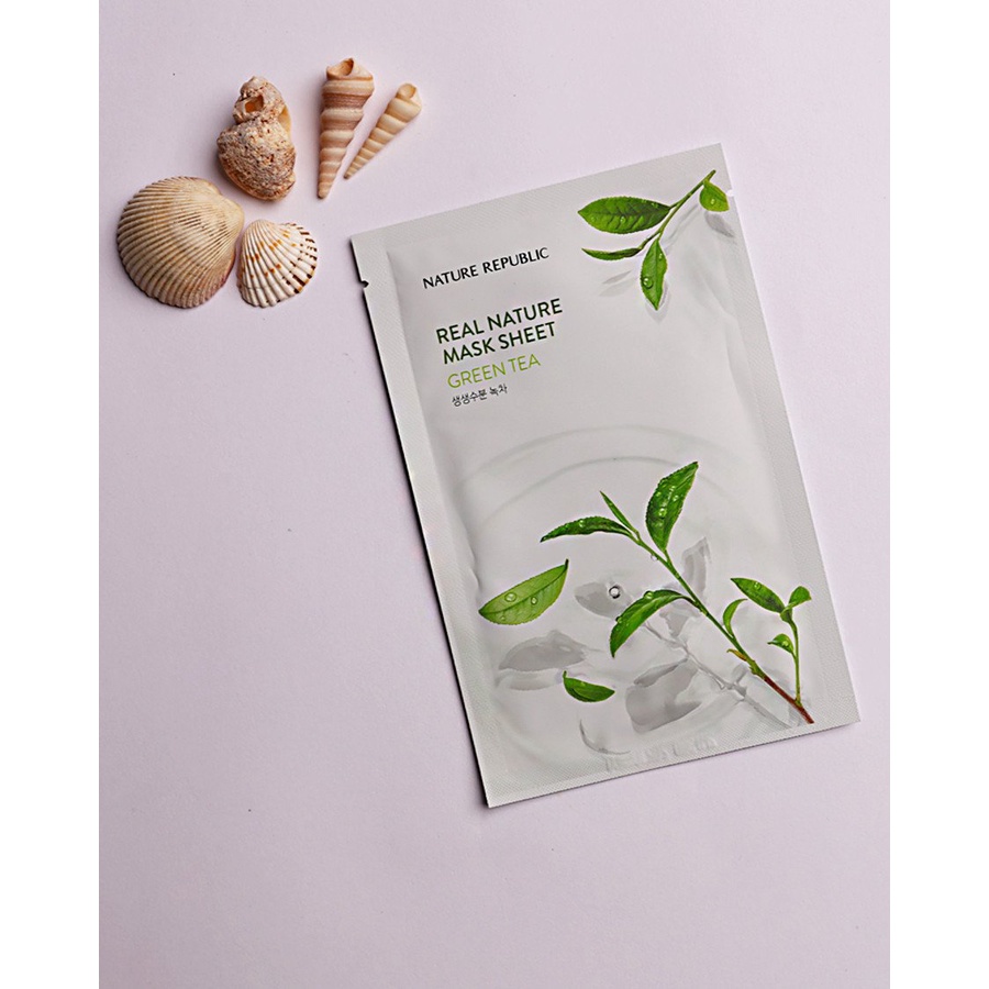 Mặt Nạ Giấy Cấp Ẩm, Ngừa Mụn, Săn Chắc Da Nature Republic Real Nature Mask Sheet 23ml - Green tea