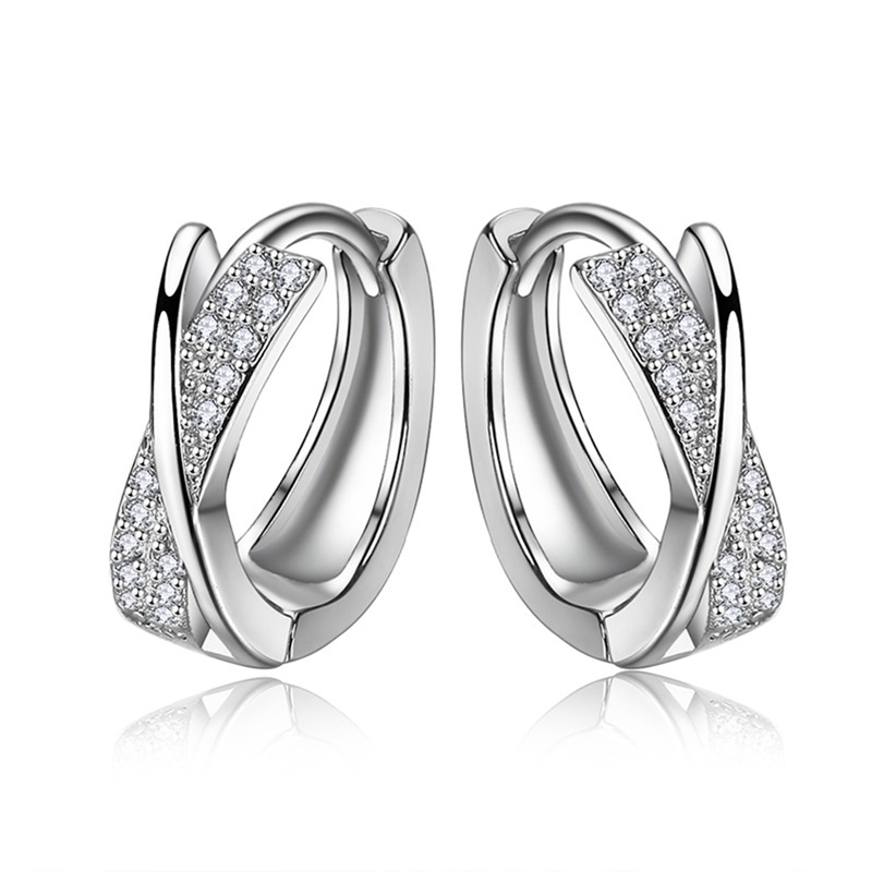 Khuyên Tai Tròn Mạ Bạc 925 Đính Đá Sang Trọng Mới