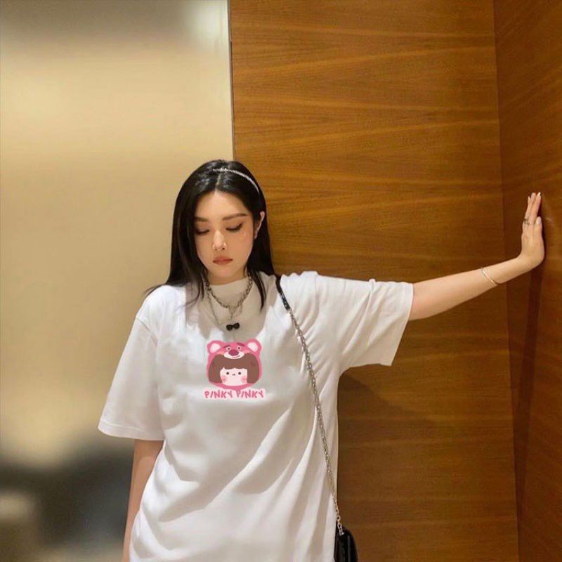 Áo thun tay lỡCó sizeFull màu unisex Cô gái Pinky