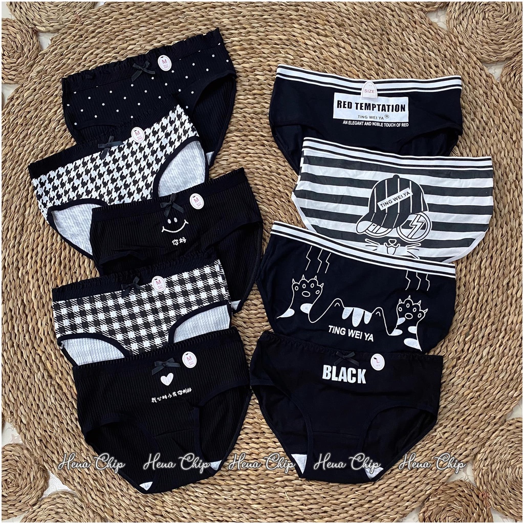 Quần Lót Nữ Màu Đen Họa Tiết - Quần Lót Tam Giác Nguyên Mông