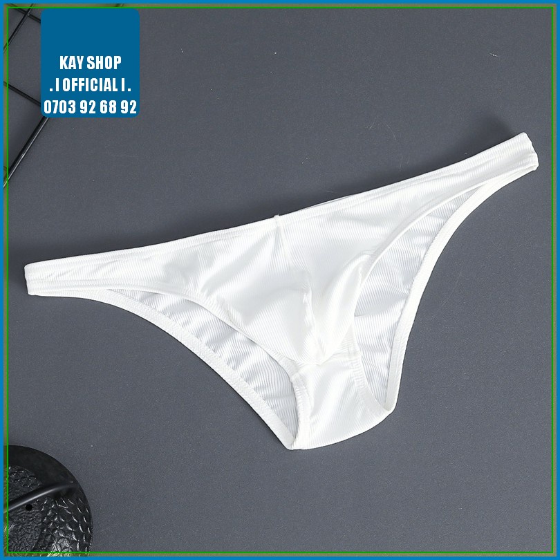 Quần lót nam trơn ôm mông kiểu tam giác mini thun cotton vân sọc - Quần sịp nam cạp lưng thấp bikini quyến rũ