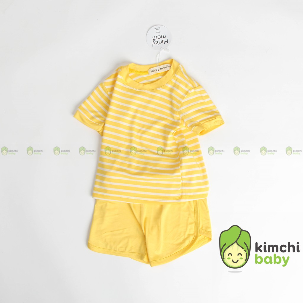 Đồ Bộ Bé Trai, Bé Gái Minky Mom Vải Thun Lạnh Kẻ Sọc Ngang, Bộ Cộc Tay Cho Bé Mặc Nhà Thoáng Mát MKM2139