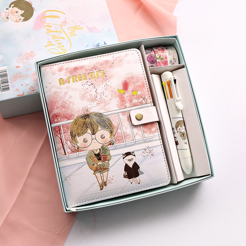 Set sổ + Bút + 3 Cuộn washi tape siêu xinh