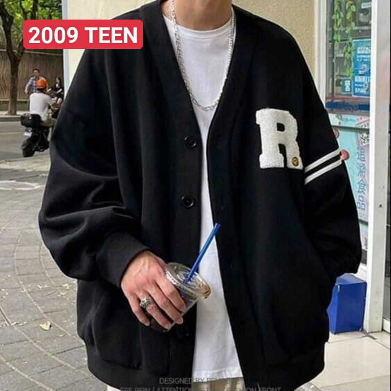 Áo khoác nỉ in chữ R dáng cadigan độc lạ.hangtotgiare98 | BigBuy360 - bigbuy360.vn