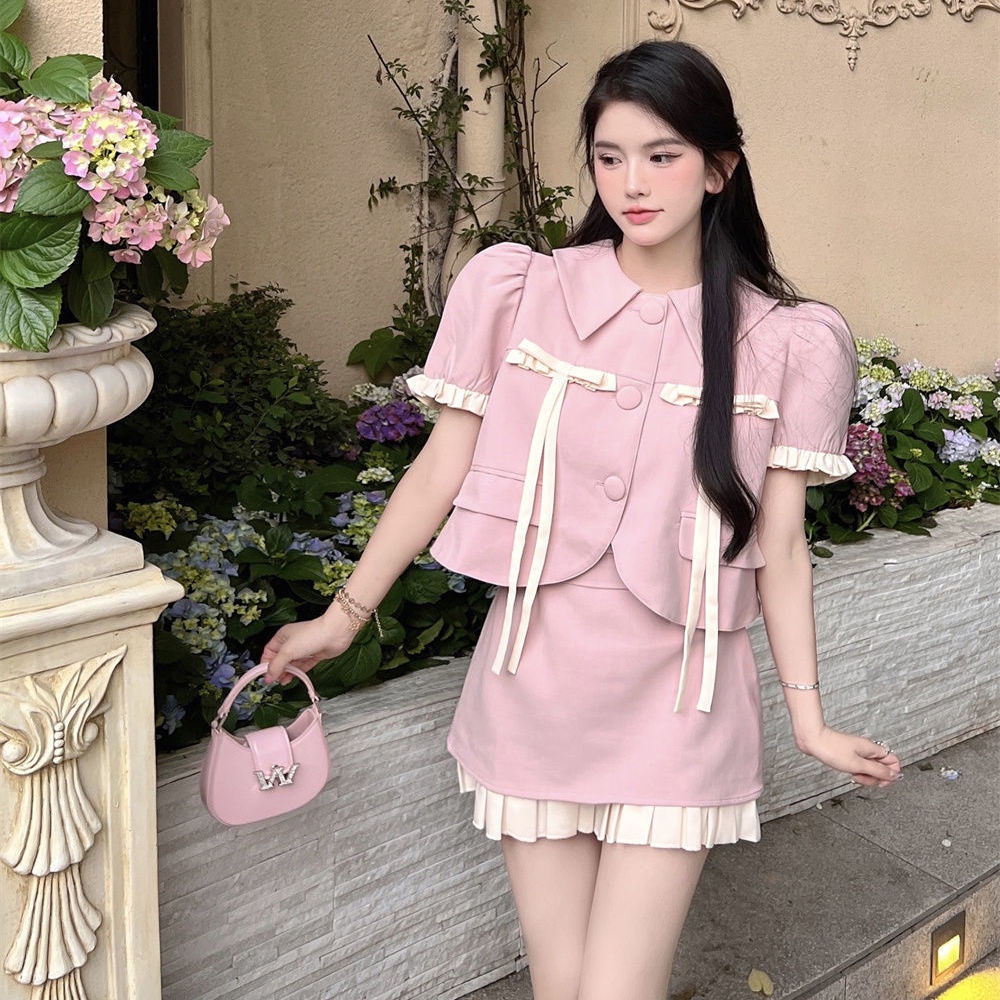 Set đồ 2 món gồm áo tay phồng và chân váy dáng chữ A ngọt ngào thời trang mùa hè cho nữ