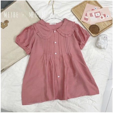 Áo bầu công sở, kiểu dáng babydoll thiết kế cổ bẻ chất đũi mát mịn
