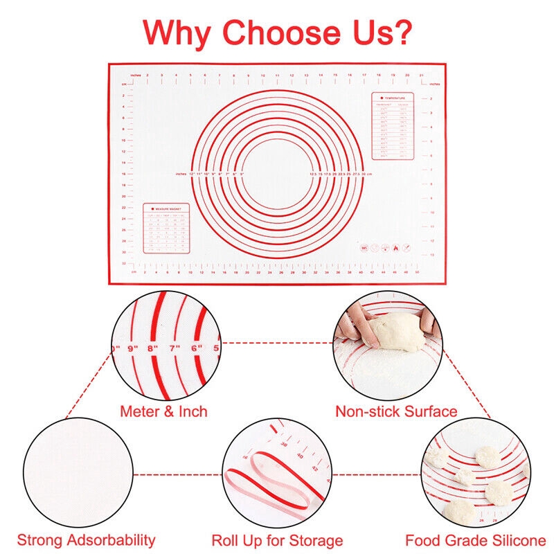 Food Grade Silicone Reusable Nonstick Baking Pastry Rolling Mat Pad Sheet with Measurement
