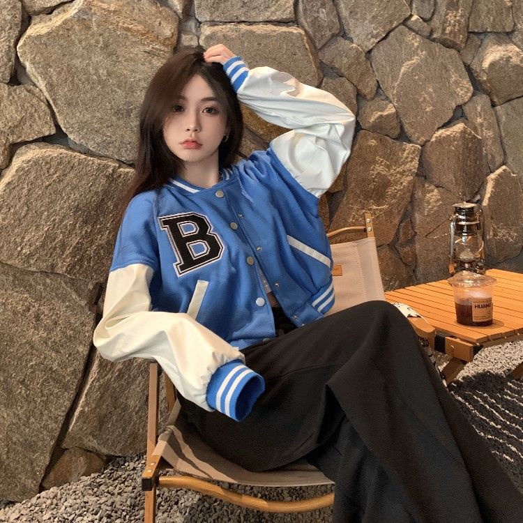 Coffee baseball coat for women spring and autumn 2022 new relaxed-fit all-match design style short coat trendy T2zx