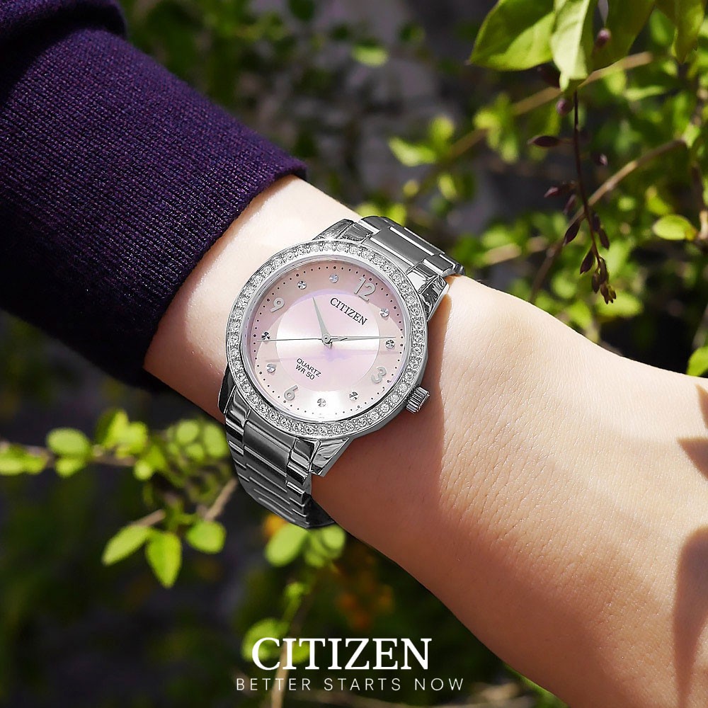 Đồng Hồ Nữ Citizen Đính Đá Swarovski Dây Thép Không Gỉ EL3090-81X - Mặt Hồng