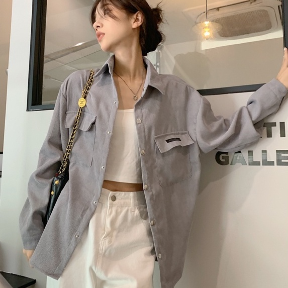 ZHELIHANGFEI Áo Sơ Mi Tay Dài Form Rộng Theo Phong Cách Retro Dễ Phối Đồ