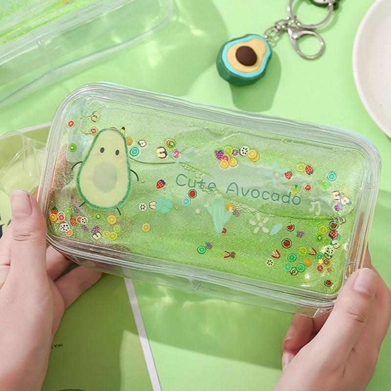 Túi Đựng Bút / Mỹ Phẩm Trong Suốt Họa Tiết Hoạt Hình Phối Cát Lún Tiện Dụng Mang Theo Du