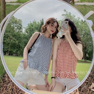 Áo cổ yếm đuôi xoè kẻ caro A1335 SUSTORE