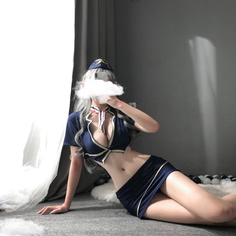 Bộ cosplay tiếp viên sexy nóng bỏng bản cao cấp chất vải cotton mềm - CP52