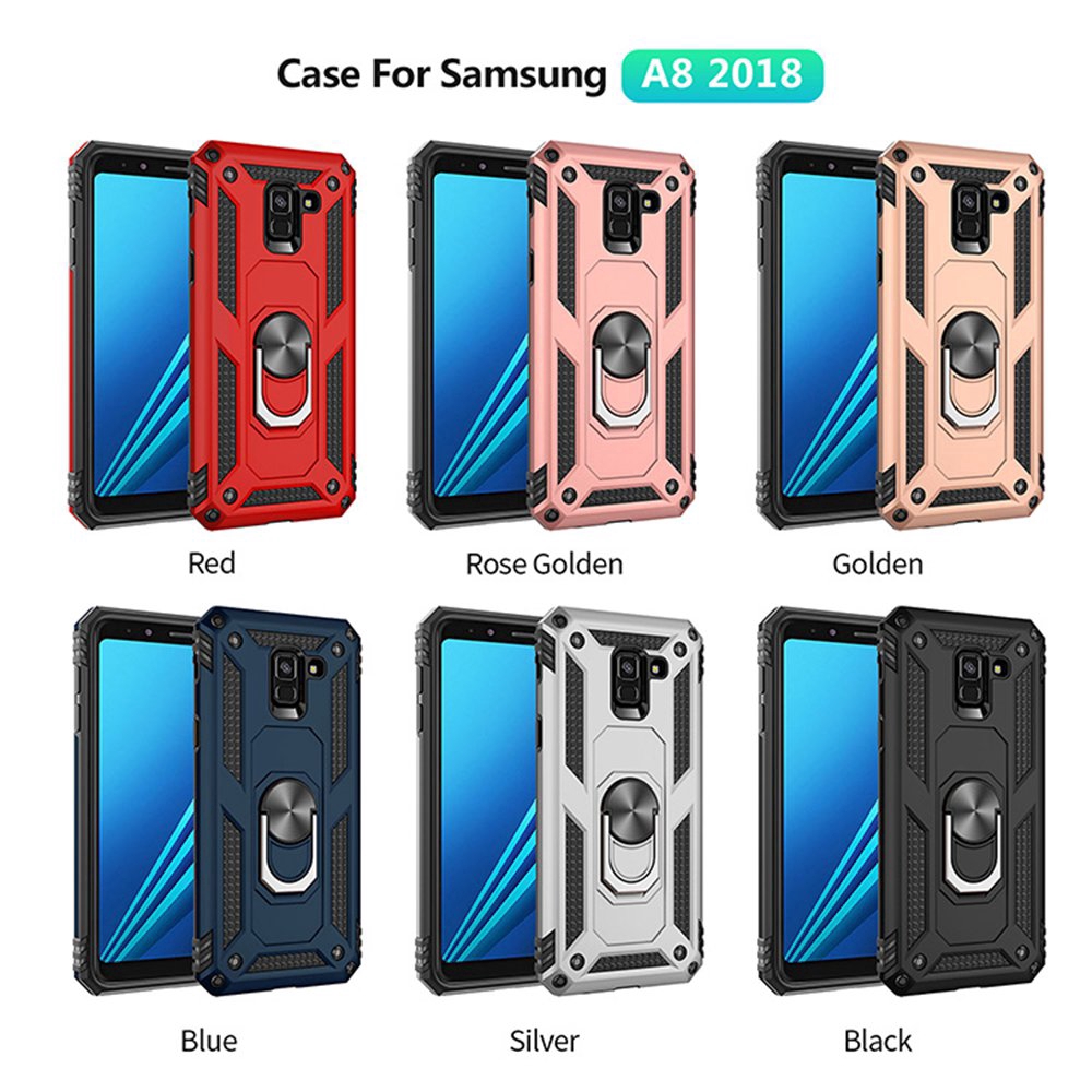 Ốp điện thoại PC cứng kiểu giáp kèm giá đỡ nhẫn sang trọng cho SAMSUNG GALAXY A8 / A8 PLUS 2018