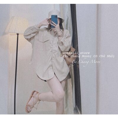 áo sơ mi nữ form rộng bo tay 1 nắp túi vạt đuôi tôm ( Ảnh thật trải sàn)
