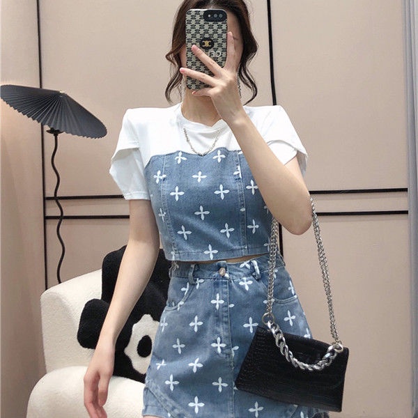 Set Áo Tay Phồng + Quần Jeans Chữ A Thời Trang Nữ