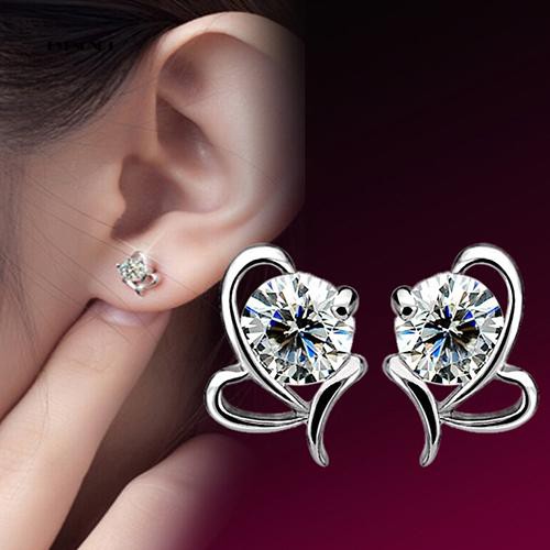 ♟Bông Tai Mạ BạC 925 HìNh Tim ĐíNh Đá Xinh XắN