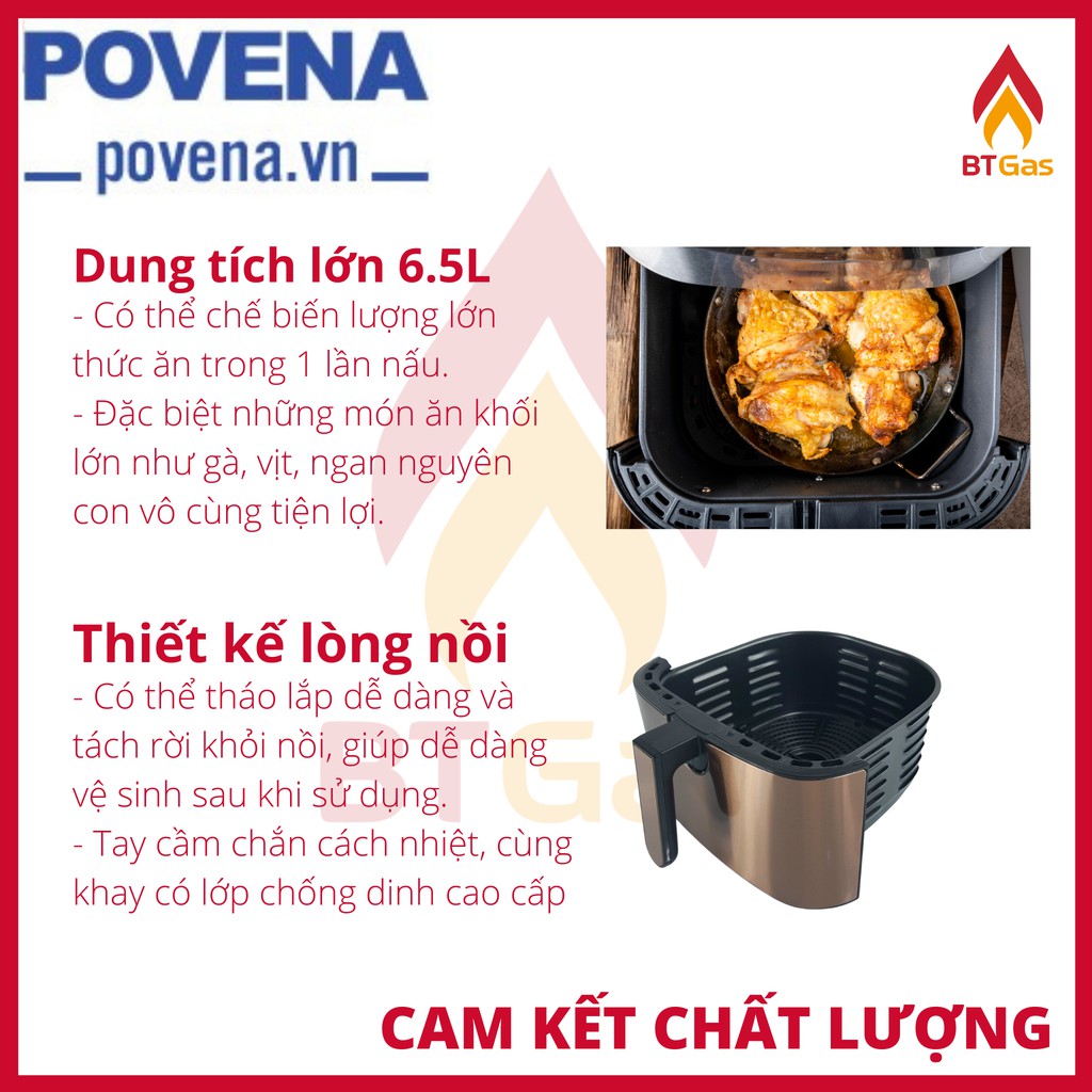 [Mã ELHADEV giảm 4% đơn 300K] Nồi Chiên Không Dầu Điện Tử 6.5L Povena PVN-6265 / Hàng Việt Nam Chất Lượng Cao