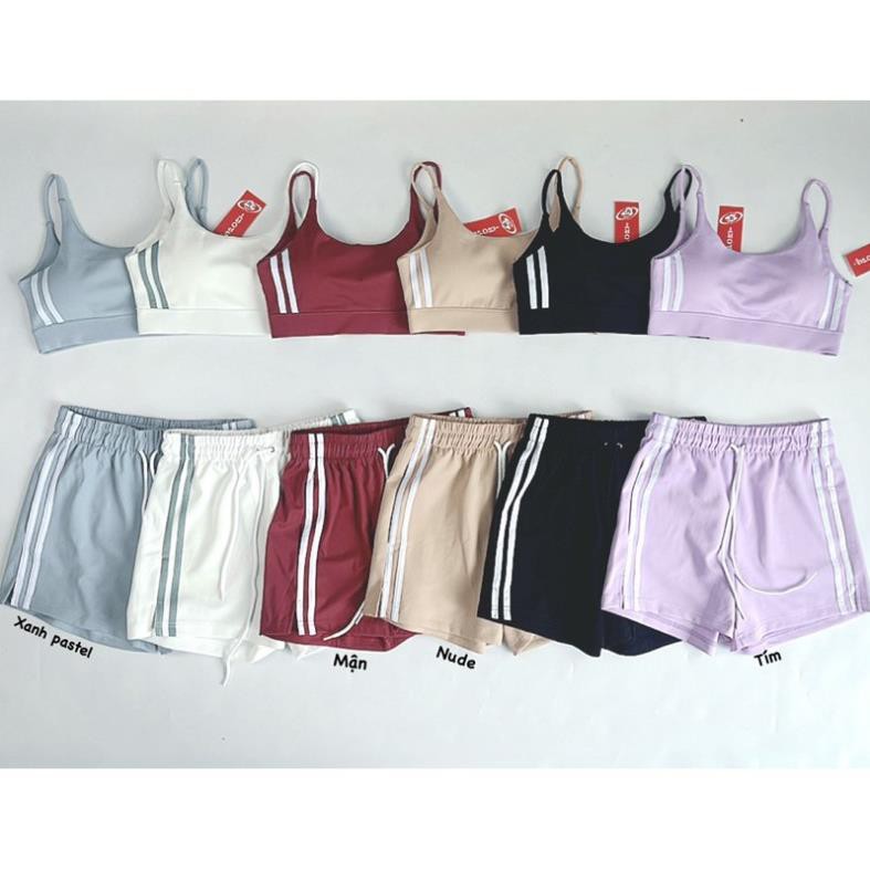 Set thể thao đùi ngắn nữ tập gym yoga 2 sọc bảng màu pastel siêu xinh