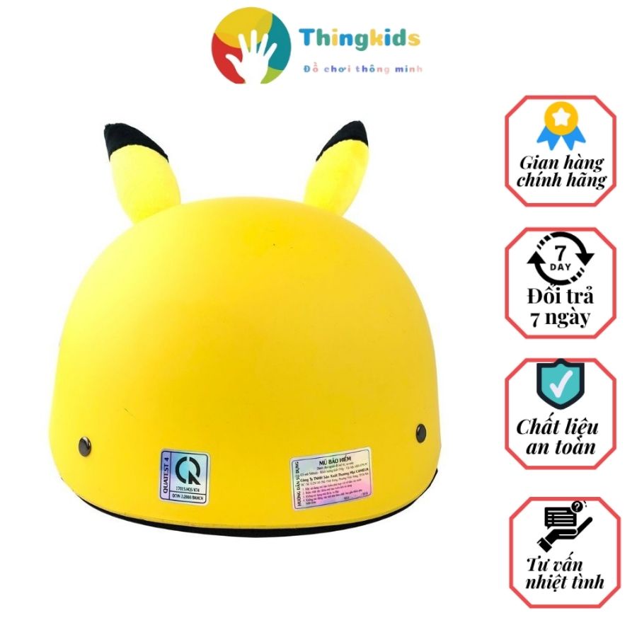 Nón bảo hiểm nửa đầu tem doremon và pikachu + tai ép nhiệt, chịu lực - Thingkids