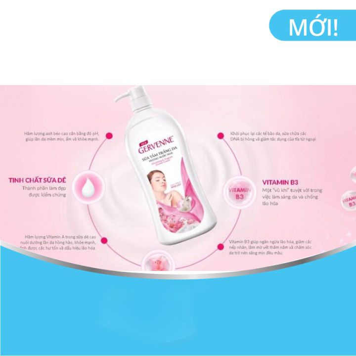 Sữa tắm trắng da hương nước hoa Goas't Milk &amp; Green Lily 900g Gervenne LIU GIỮ HƯƠNG THƠM LÂU -CHO LÀN DA MỀM MẠI