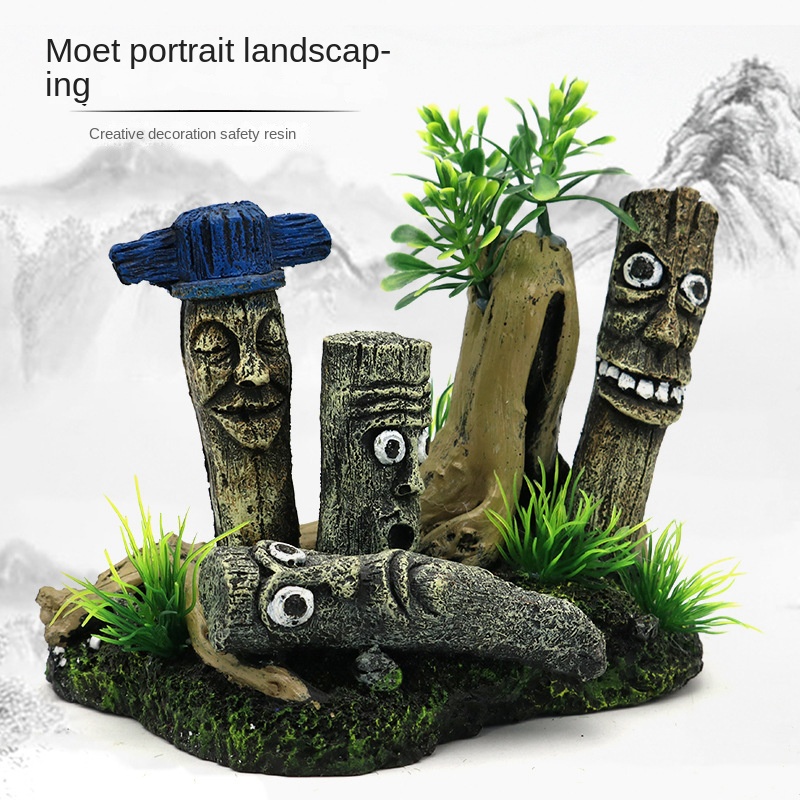 Phong Cảnh Hồ Cá Sáng Tạo, Phong Cảnh Chân Dung Moai, Hòn Đảo Phục Sinh, Tượng resin, Hộp Vô Cực