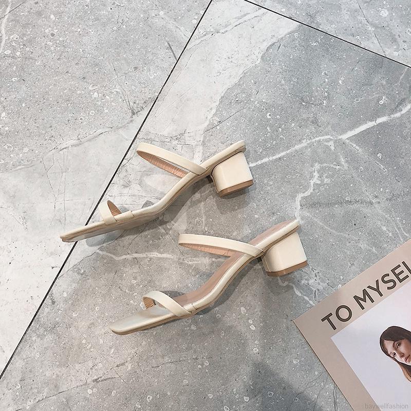 [Baywellfashion]Thick Heeled Korean Version Of The Simple Open-toe  High Heels