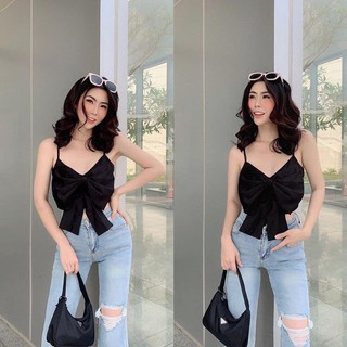 ÁO 2 DÂY CROPTOP NƠ LƯNG CHUN (ảnh thật)