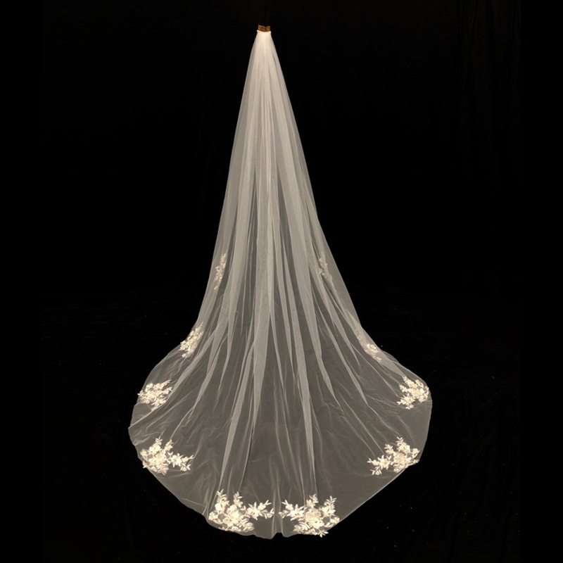 Mạng Che Mặt Cô Dâu 1 Tầng Dài 118 Bằng Vải Tuyn Phối Ren Trang Nhã