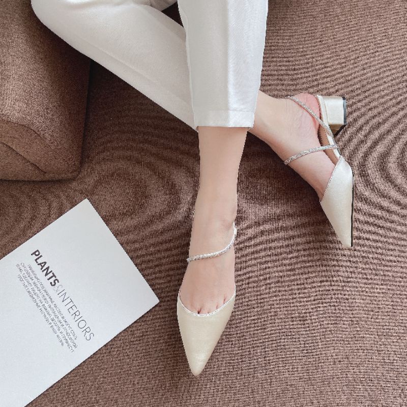 (ẢNH THẬT) Sandal 3p Lụa Satin Quai Đá Mềm Êm Fullbox Cao Cấp