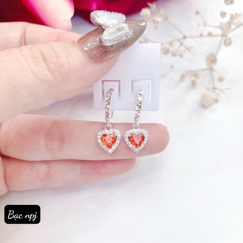 Bông tai tim đá sắc màu BNP cho bé gái