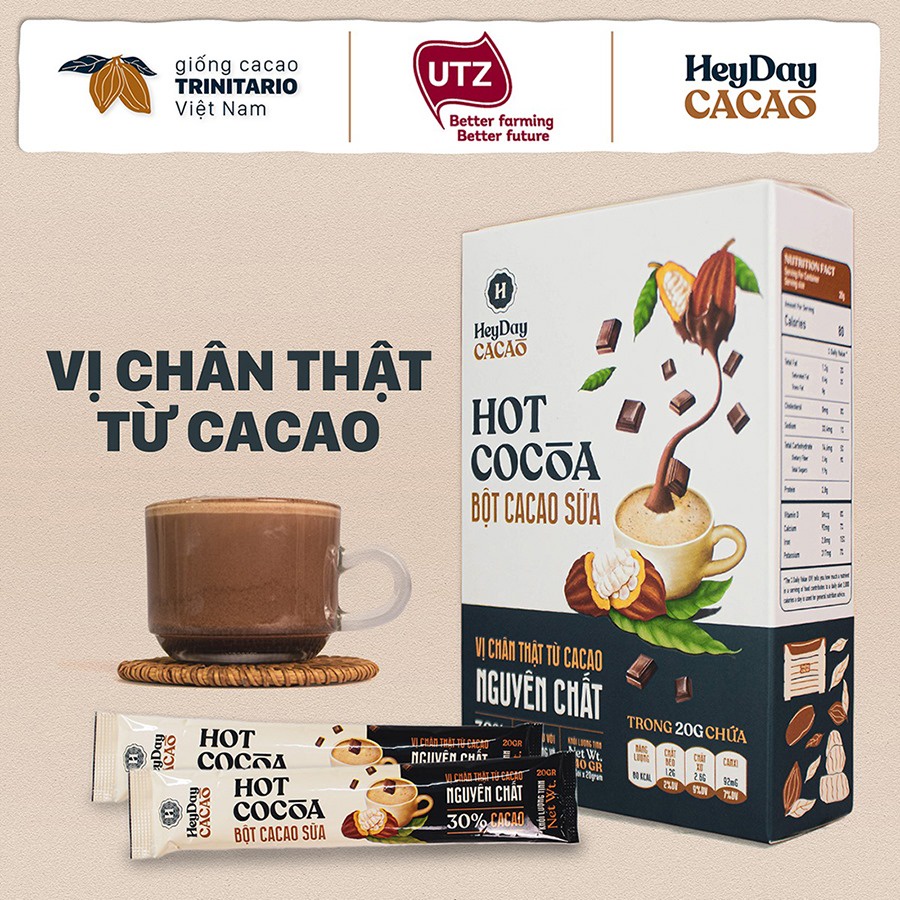 Bột cacao sữa Heyday - Hot Cocoa hộp 12 gói x 20g - Đậm vị chân thật từ cacao nguyên chất