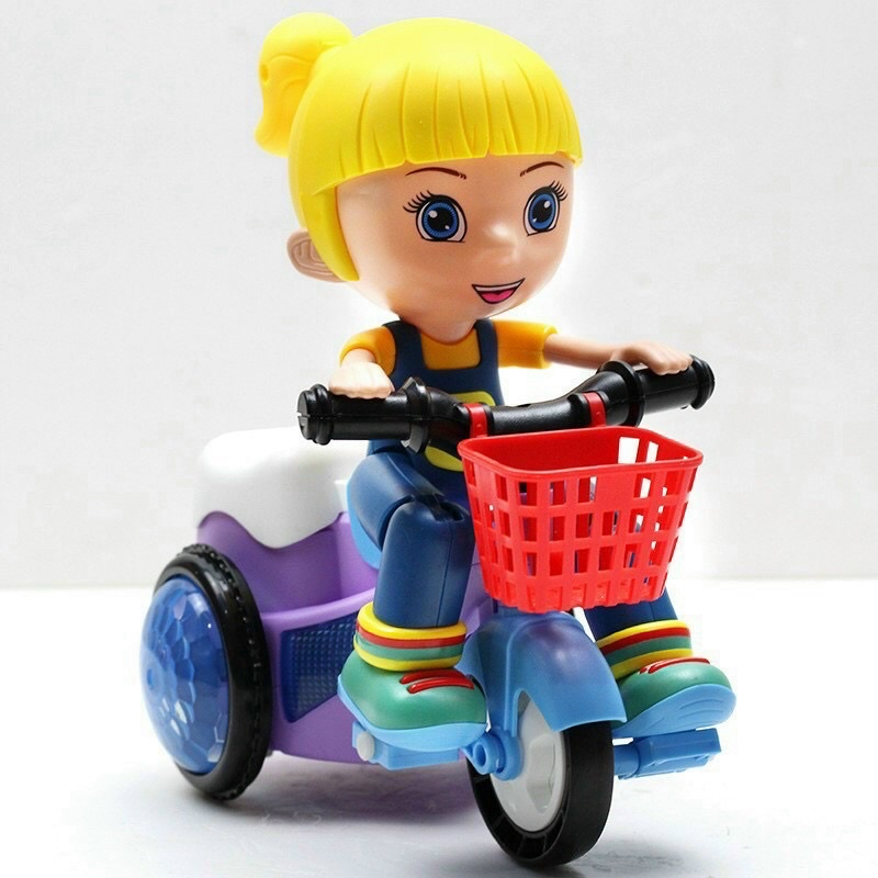 Xe đồ chơi có nhạc và đèn led em bé đạp xe xoay 360 độ