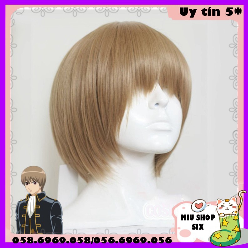 [sẵn] Wig/tóc giả Okita Sougo màu nâu sữa/nâu trà - Gintama (cơ bản nam thẳng) tại MIU SHOP 09 vàng