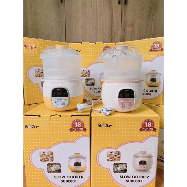 Nồi nấu cháo chậm Bear 0,8L cho bé ăn dặm - Ninh hầm hấp cách thuỷ chưng yến đa năng[Bản quốc tế, hdsd tiếng việt]