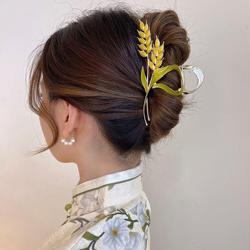 Fallforbeauty Kẹp Tóc Càng Cua Hình Lá Lúa Mì Thanh Lịch Cá Tính Hợp Thời Trang Cho Nữ